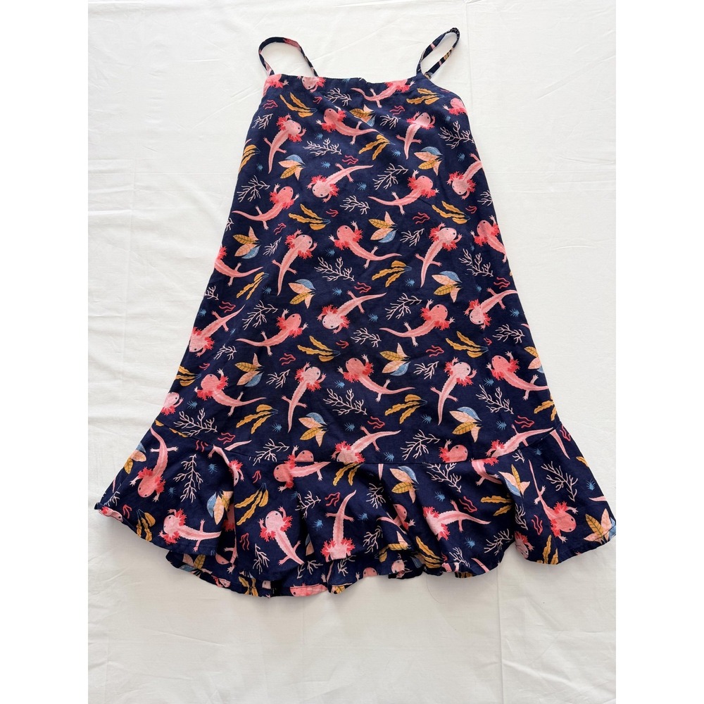 Attic Salt Dress Womens Small Blue Axolotl Print Ruffle Hem‎ Strappy Sundress